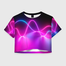 Женская футболка Crop-top 3D с принтом Лучи света pink theme в Рязани, 100% полиэстер | круглая горловина, длина футболки до линии талии, рукава с отворотами | абстрактные | волна | волна света | излучение | киберпанк | лучи | лучи света | неон | неоновые принты | рисунок | свет