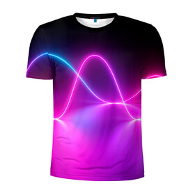 Мужская футболка 3D спортивная с принтом Лучи света pink theme в Рязани, 100% полиэстер с улучшенными характеристиками | приталенный силуэт, круглая горловина, широкие плечи, сужается к линии бедра | абстрактные | волна | волна света | излучение | киберпанк | лучи | лучи света | неон | неоновые принты | рисунок | свет