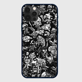 Чехол для iPhone 12 Pro с принтом DOTA 2 ВСЕ ПЕРСОНАЖИ ЧЁРНО БЕЛЫЙ в Рязани, силикон | область печати: задняя сторона чехла, без боковых панелей | bristleback | dota | dota 2 | dota2 | heroes | invoker | lina | og team | pudge | shadow | shadow fiend | team liquid | team spirit | the international | windranger | бристелбек | бристл | дота | дота 2 | дота2 | пудж | тень | урса