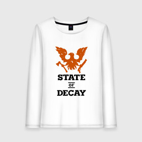 Женский лонгслив хлопок с принтом State of Decay | Эмблема | Лого в Рязани, 100% хлопок |  | logo | state of decay | survival horror | undead labs | загнивающий штат | зомби апокалипсис | лого | логотип | стадия разложения | стейт оф декай | эмблема