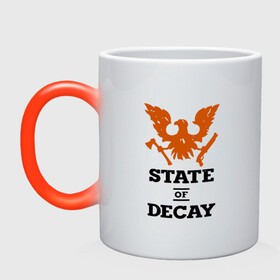 Кружка хамелеон с принтом State of Decay | Эмблема | Лого в Рязани, керамика | меняет цвет при нагревании, емкость 330 мл | Тематика изображения на принте: logo | state of decay | survival horror | undead labs | загнивающий штат | зомби апокалипсис | лого | логотип | стадия разложения | стейт оф декай | эмблема