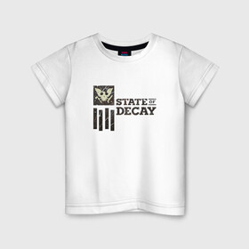 Детская футболка хлопок с принтом State of Decay Iron Logo в Рязани, 100% хлопок | круглый вырез горловины, полуприлегающий силуэт, длина до линии бедер | Тематика изображения на принте: logo | state of decay | survival horror | undead labs | загнивающий штат | зомби апокалипсис | лого | логотип | стадия разложения | стейт оф декай | эмблема