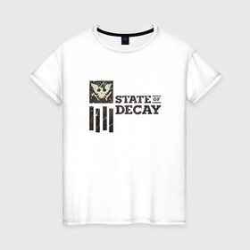 Женская футболка хлопок с принтом State of Decay Iron Logo в Рязани, 100% хлопок | прямой крой, круглый вырез горловины, длина до линии бедер, слегка спущенное плечо | logo | state of decay | survival horror | undead labs | загнивающий штат | зомби апокалипсис | лого | логотип | стадия разложения | стейт оф декай | эмблема