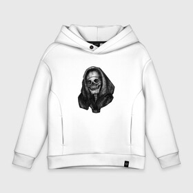 Детское худи Oversize хлопок с принтом Skull in hood в Рязани, френч-терри — 70% хлопок, 30% полиэстер. Мягкий теплый начес внутри —100% хлопок | боковые карманы, эластичные манжеты и нижняя кромка, капюшон на магнитной кнопке | Тематика изображения на принте: 80 s | black | bones | creepy | dark | dead | death | film | funny | gothic | halloween | horror | movie | movies | retro | scary | skull | spooky | vintage | зло | худи | череп