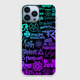 Чехол для iPhone 13 Pro Max с принтом ЛОГОТИПЫ РОК ГРУПП НЕОН   ROCK NEON в Рязани,  |  | ac dc | beatles | korn | linkin park | lp | metallica | misfitsscorpions | my chemical romance | neon | nirvana | pink floyd | queen | rammstein | rockрок | sabaton | scorpions | slayer | slipknot | soad | system of a down | twenty one pilots 