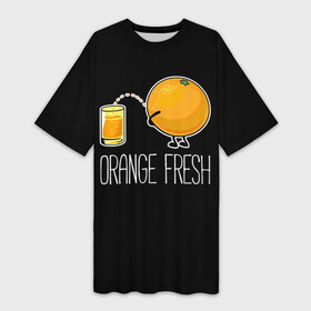 Платье-футболка 3D с принтом Orange fresh  апельсиновый фрэш в Рязани,  |  | freshly squeezed | funny | joke | juice | orange | orange fresh | апельсин | апельсиновый фрэш | писает в стакан | прикол | свежевыжатый | сок | шутка