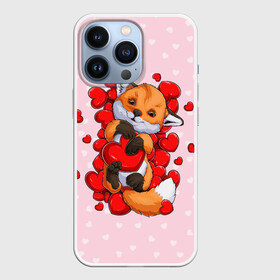 Чехол для iPhone 13 Pro с принтом Лисенок с сердечками   Little fox and hearts в Рязани,  |  | fox | hearts | love | valentines | valentines day | валентинка | влюбленный | день святого валентина | забавный | лиса | лисенок | любовь | милый | сердечко | сердце