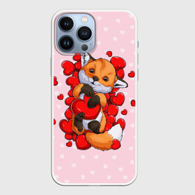 Чехол для iPhone 13 Pro Max с принтом Лисенок с сердечками   Little fox and hearts в Рязани,  |  | fox | hearts | love | valentines | valentines day | валентинка | влюбленный | день святого валентина | забавный | лиса | лисенок | любовь | милый | сердечко | сердце