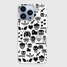 Чехол для iPhone 13 Pro с принтом UNDERTALE WHITE PATTERN в Рязани,  |  | asriel dreemurr | chara | frisk | gaster blaster | heart | sans | undertale | азриэль дримурр | андертейл | гастер | меттатон | санс | сердце | фриск | чара