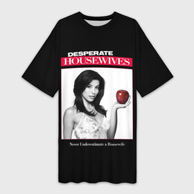 Платье-футболка 3D с принтом Desperate Housewives Eva Longoria в Рязани,  |  | beautiful | desperate housewives | girlfriends | holding in h | iconic | red apple | tv series | woman | американская актриса | держит в руке | ева лонгория | женщина | красивая | красное яблоко | культовый | отчаянные домо