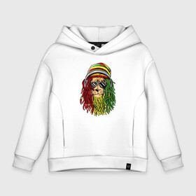 Детское худи Oversize хлопок с принтом Rasta lioN в Рязани, френч-терри — 70% хлопок, 30% полиэстер. Мягкий теплый начес внутри —100% хлопок | боковые карманы, эластичные манжеты и нижняя кромка, капюшон на магнитной кнопке | Тематика изображения на принте: animal | dreadlocks | headphones | jah | jamaica | king | lion | music | rasta | rastafari | reggae | джа | дреды | лев | музыка | очки | раста | растаман | растафари | регги | рэгги | царь зверей | ямайка