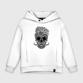 Детское худи Oversize хлопок с принтом Skull hipster в Рязани, френч-терри — 70% хлопок, 30% полиэстер. Мягкий теплый начес внутри —100% хлопок | боковые карманы, эластичные манжеты и нижняя кромка, капюшон на магнитной кнопке | hipster | hype | moustache | pattern | skull | teeth | зубы | узор | усы | хайп | хипстер | череп