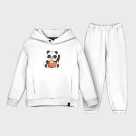 Детский костюм хлопок Oversize с принтом Cute Panda Eating Ramen в Рязани,  |  | Тематика изображения на принте: anime | food | kawaii | аниме | еда | звери | китай | лапша | милый | мимими | панда | рамен | япония