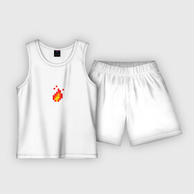 Детская пижама с шортами хлопок с принтом 8 Bit Digital Fire в Рязани,  |  | 8 бит огонь | 8bit игры | знак пламя | костер 8 бит | пиксельный огонь | пламя | цифровой огонь | эмблема огня