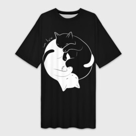 Платье-футболка 3D с принтом Бесконечная любовь  Endless kitty love в Рязани,  |  | black | cats | dualism | endless | eternity | evil | good | infinity | kitty | love | white | yang | yin | белое | бесконечная | бесконечность | вечность | добро | дуализм | зло | инь | коты | кошки | любовь | черное | ян