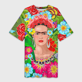 Платье-футболка 3D с принтом Фрида Кало Мексика Художник Феминист 3D в Рязани,  |  | 8 марта | frida kahlo | self portrait | selfi | автопортрет | живопись | живоптсец | мексика | селфи | феминизм | феминист | феминистка | фрида кало | художница