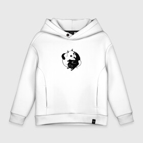 Детское худи Oversize хлопок с принтом Yin Yang Black And White Cats в Рязани, френч-терри — 70% хлопок, 30% полиэстер. Мягкий теплый начес внутри —100% хлопок | боковые карманы, эластичные манжеты и нижняя кромка, капюшон на магнитной кнопке | Тематика изображения на принте: белый | ин ян | инь нь | китайский | кот | котенок | котик | кошка | милый | противоположности | черный | японский