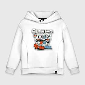 Детское худи Oversize хлопок с принтом cuphead   герои 2 в Рязани, френч-терри — 70% хлопок, 30% полиэстер. Мягкий теплый начес внутри —100% хлопок | боковые карманы, эластичные манжеты и нижняя кромка, капюшон на магнитной кнопке | cuphead | капхед | чашечка | шоу