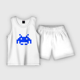 Детская пижама с шортами хлопок с принтом Пиксельный жук в Рязани,  |  | blue | space game | арт | иллюстрация | пиксель