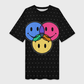 Платье-футболка 3D с принтом Three emoticons три смайлика. в Рязани,  |  | colored | colorful | dots | emoticons | filters | raster | smile | three | разноцветные | растр | смайлики | точки | три | улыбка | фильтры | цветные