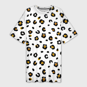 Платье-футболка 3D с принтом пятна леопарда leopard spots в Рязани,  |  | Тематика изображения на принте: animal print | animalistic | background | hipard | leopard | skin | spots | white background | yellow | анималистичный | анималистычный | белый фон | гипард | животные | животный | звериный | звериный принт | леопард | леопардовый | паттерн