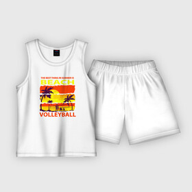 Детская пижама с шортами хлопок с принтом Летом лучше всего заниматься пляжным волейболом в Рязани,  |  | volleyball | волейбол | волейболист | волейбольный | вфв | мяч | пляжный волейбол | спорт
