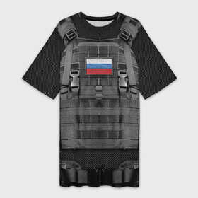 Платье-футболка 3D с принтом Бронежилет армии России. в Рязани,  |  | black | body armor | camouflage | chevron | grid | patriotism | russian army | russian flag | soldier | армия россии | бронежилет | камуфляж | патриотизм | сетка | солдатский | флаг россии | черный | шеврон