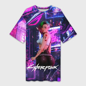 Платье-футболка 3D с принтом Cyberpunk 18+ Judy в Рязани,  |  | 2077 | cyberpunk | cyberpunk 2077 | judy | night city | vi | ви | джуди | жуди | кибер | киберпанк | найтсити | панк