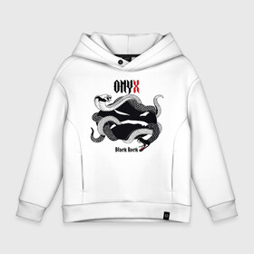 Детское худи Oversize хлопок с принтом Onyx black rock в Рязани, френч-терри — 70% хлопок, 30% полиэстер. Мягкий теплый начес внутри —100% хлопок | боковые карманы, эластичные манжеты и нижняя кромка, капюшон на магнитной кнопке | angry | black rock | hip hop | onyx | rap | smile | snake | злой | змея | кобра | оникс | реп | смайл | хип хоп | черный рок