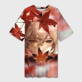 Платье-футболка 3D с принтом Кадзуха и кленовые листья в Рязани,  |  | anemo | game | genshin impact | kaedehara | kazuha | анемо | аниме | геншин импакт | игра | кадзуха | казуха | каэдэхара | первоначальный бог