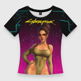 Женская футболка 3D Slim с принтом sexy сyberpunk Panam 18+ в Рязани,  |  | 2077 | cyberpunk | cyberpunk 2077 | judy | night city | vi | ви | джуди | жуди | кибер | киберпанк | найтсити | панк