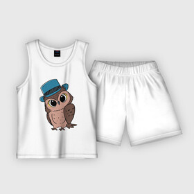 Детская пижама с шортами хлопок с принтом Совушка в шляпке в Рязани,  |  | Тематика изображения на принте: в шляпе | птица | рисунок | сова | совушка | филин | шляпа