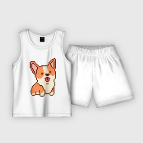 Детская пижама с шортами хлопок с принтом Корги из пикселей в Рязани,  |  | corgi | dog | вельш | вельш корги | дог | домашние животные | корги | собака | собаки