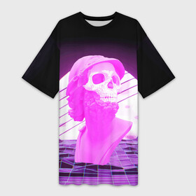 Платье-футболка 3D с принтом Vaporwave  Skull  Психоделика в Рязани,  |  | Тематика изображения на принте: mountains | psychedelic | skull | sun | vaporwave | горы | психоделика | солнце | череп