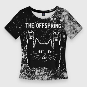 Женская футболка 3D Slim с принтом The Offspring  Rock Cat в Рязани,  |  | band | metal | offspring | rock | the | the offspring | группа | кот | краска | краски | оффспринг | рок | рок кот