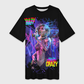 Платье-футболка 3D с принтом Crazy Neon girl в Рязани,  |  | club | cyberpunk | girl | gun | neon | weapon | девушка | киберпанк | клуб | неон