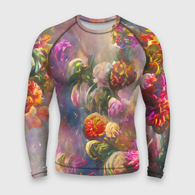 Мужской рашгард 3D с принтом Цветущий сад в Рязани,  |  | bright | colors | flower | green | multicoloured | petals | pink | букет | бутоны | зеленый | краски | лепестки | разноцветный | растения | розовый | романтика | таинственный | фееричный | цветы | яркий