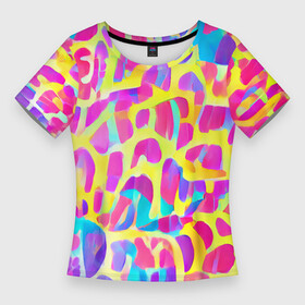 Женская футболка 3D Slim с принтом Красочные пятна в Рязани,  |  | bright | colors | expression | funny | multicoloured | pattern | positive | spots | summer | веселый | выразительный | добрый | забавный | красивый | красочный | летний | паттерн | позитивный | пятна | радостный | разноцветный