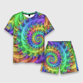 Мужской костюм с шортами 3D с принтом Красочная фрактальная спираль  Узор  Colorful fractal spiral  Pattern в Рязани,  |  | abstraction | color | neon | pattern | spiral | абстракция | неон | спираль | узор | цвет