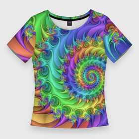 Женская футболка 3D Slim с принтом Красочная фрактальная спираль  Узор  Colorful fractal spiral  Pattern в Рязани,  |  | abstraction | color | neon | pattern | spiral | абстракция | неон | спираль | узор | цвет