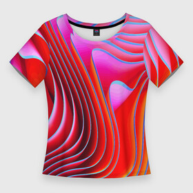 Женская футболка 3D Slim с принтом Разноцветные неоновые полосы  Волна  Multicolored neon stripes  Wave в Рязани,  |  | abstraction | color | fashion | neon | pattern | raster | stripe | wave | абстракция | волна | мода | неон | паттерн | полоса | растр | цвет