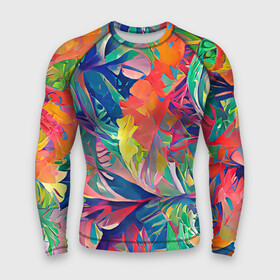 Мужской рашгард 3D с принтом Летний тропический принт в Рязани,  |  | bright | colors | fern | flowers | jungle | leaves | multicoloured | nature | palm | plants | positive | summer | tropics | джунгли | красочный | лето | листья | пальмы | папоротник | позитивный | природа | разноцветный | растения | тропики | цветы | ярки