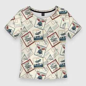 Женская футболка 3D Slim с принтом почта самолётом в Рязани,  |  | авиапочта | конверт | марки | письмо | самолёт ретро | самотёт | старые письма | старый конверт | чернила | штамп | штемпель | этикетка