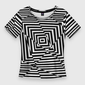 Женская футболка 3D Slim с принтом Broken Square в Рязани,  |  | иллюзия | иллюзия линии | квадрат | квадраты | психоделика | черно   белое