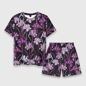 Мужской костюм с шортами 3D с принтом Цветы Фиолетовые Ирисы в Рязани,  |  | flowers | summer | букет | ирисы | лето | природа | растение | фиолетовый | флора | цветы