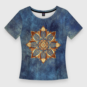 Женская футболка 3D Slim с принтом Мандала цветок в Рязани,  |  | веган | выцветший | джинса | джнсовый | зож | йога | лепестки | мантра | медитация | потертый | узор | цветок | чакры | эзотерика