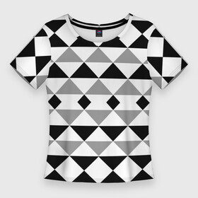 Женская футболка 3D Slim с принтом Черно белый геометрический узор треугольники в Рязани,  |  | Тематика изображения на принте: geometric pattern | geometric shapes | геометрические фигуры | геометрический узор | треугольники | черно белый