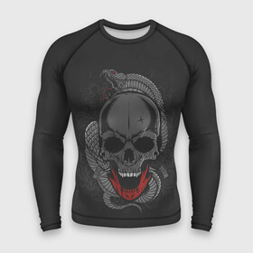 Мужской рашгард 3D с принтом ЧЕРЕП СО ЗМЕЁЙ в Рязани,  |  | art | background | gothic | skeleton | skull | snake | teeth | арт | готика | змея | зубы | скелет | фон | череп