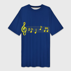 Платье-футболка 3D с принтом Скрипичный ключ и ноты в Рязани,  |  | аккорд | блюз | джаз | звук | золотой | мелодия | музыка | ноты | песня | ритм | скрипичный ключ
