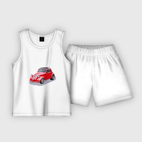 Детская пижама с шортами хлопок с принтом Фиат 500 Topolino в Рязани,  |  | topolino | итальянская машина | красная машина | машина | мышка | фиат